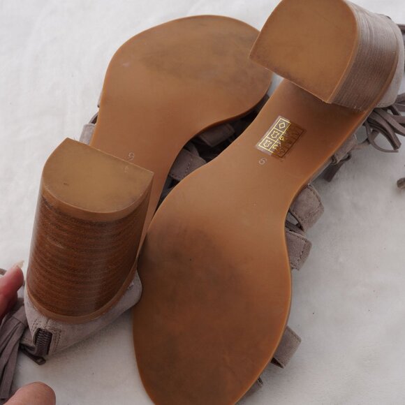 Jeffrey Campbell Linares Suede Lace Up Tassel Sandal Heels 9 - Picture 6 of 10